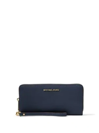Shop Michael Michael Kors Leather Wristlet In Admiral