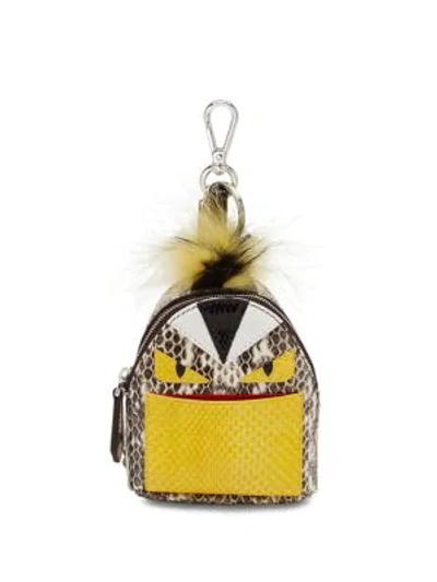 Shop Fendi Mini Monster Backpack Snakeskin & Fur Charm In Yellow