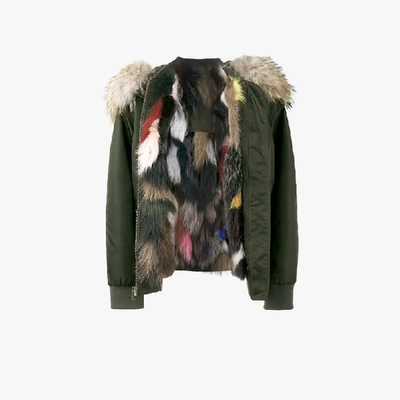 Shop Mr & Mrs Italy Multi Coloured Fur Lined Bomber Jacket In Green