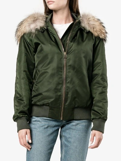Shop Mr & Mrs Italy Multi Coloured Fur Lined Bomber Jacket In Green