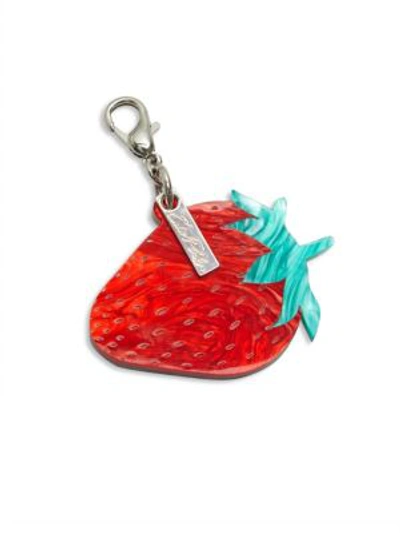 Shop Edie Parker Silvertone Strawberry Charm In Red