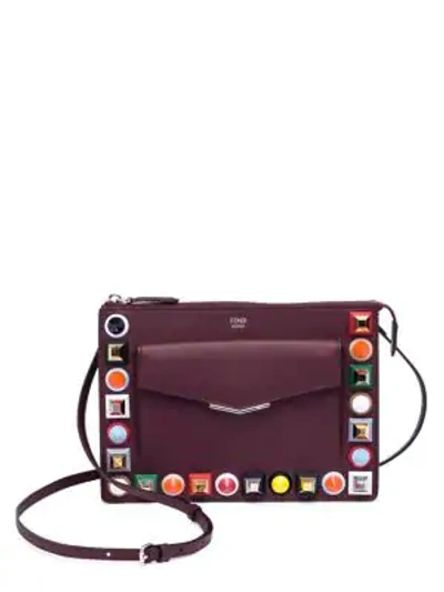 Shop Fendi Multicolor Studded Leather Pouch In Black