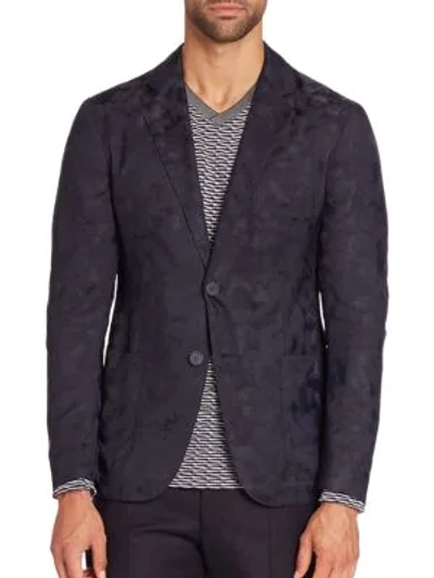Shop Armani Collezioni Textured Blazer In Blueberry