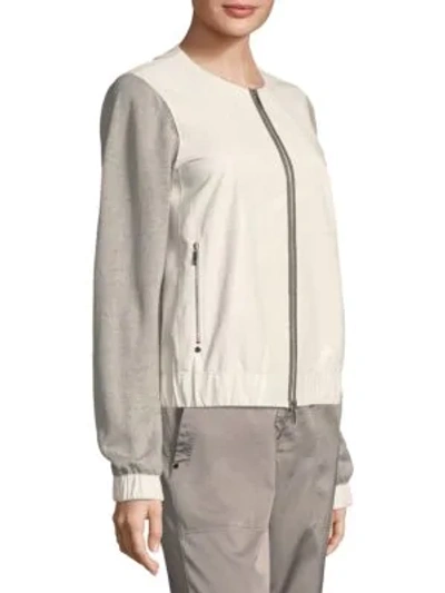 Shop Lafayette 148 Aviana Leather Knit Jacket In Snow