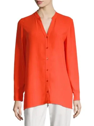 Shop Eileen Fisher Silk V-neck Blouse In Hot Red