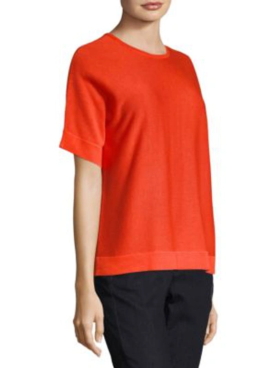 Shop Eileen Fisher Silk Elbow Sleeve Sweater In Hot Red