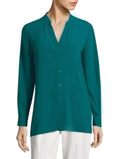 Shop Eileen Fisher Silk V-neck Blouse In Jasper Turquoise