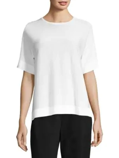 Shop Eileen Fisher Silk Elbow Sleeve Sweater In White