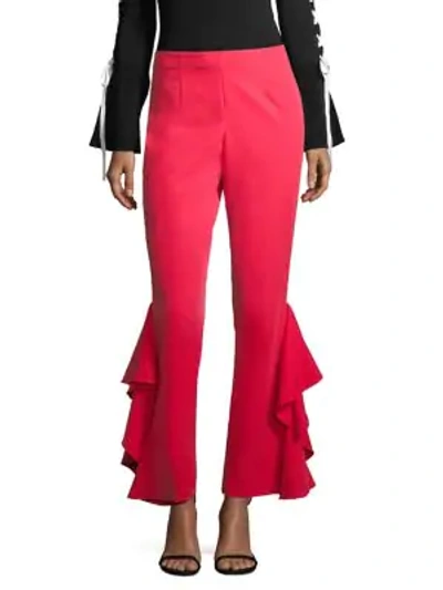 Shop Scripted Side Ruffle Pants In Poppy Red