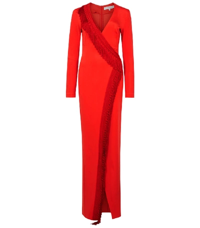 Shop Galvan Maxi Fringe Trimmed Dress In Red
