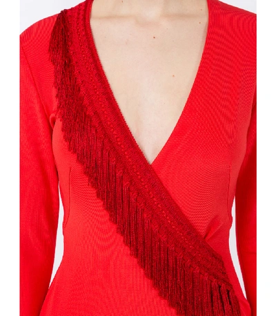 Shop Galvan Maxi Fringe Trimmed Dress In Red
