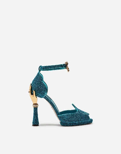Shop Dolce & Gabbana Sandal In Soft Lurex And Mordoré Nappa Leather With Sculpted Heel In Turquoise