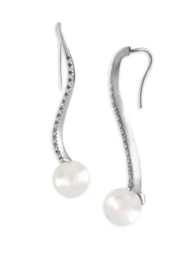 Shop Majorica 10mm White Organic Pearl & Crystal Wire Earrings In Silver Pearl