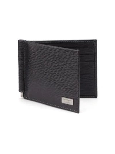 Shop Ferragamo Revival Textured Leather Money-clip Bifold Wallet In Black