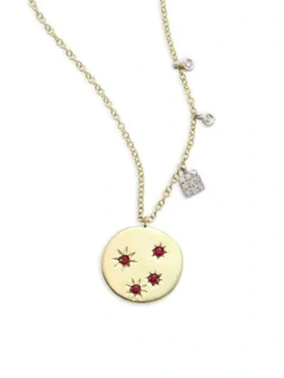 Shop Meira T Diamond & Ruby Disc Necklace In Yellow Gold Ruby