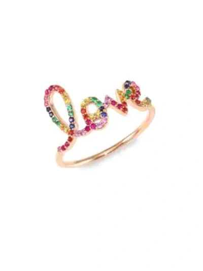 Shop Sydney Evan Women's Large Love Rainbow Sapphire Ring In Multi Yellow Gold