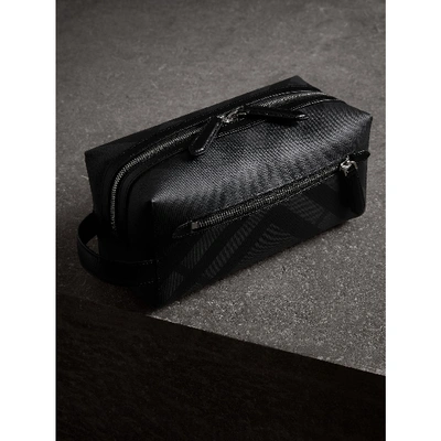 Shop Burberry London Check And Leather Pouch In Charcoal/black