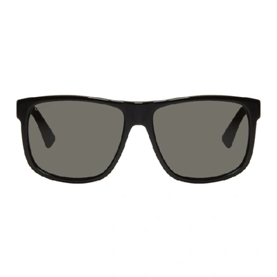 Shop Gucci Black Oversized Rectangular Sunglasses In 001 Black/g
