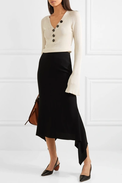 Shop Joseph Stevie Asymmetric Crepe Midi Skirt In Black