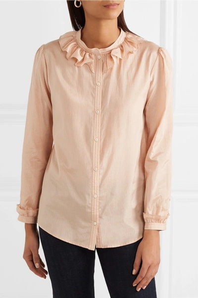Shop Apc Josephine Ruffled Cotton And Silk-blend Voile Blouse In Blush