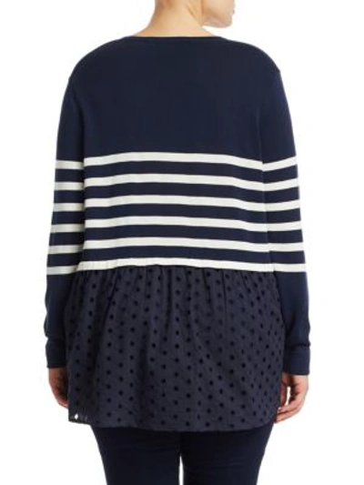 Shop Marina Rinaldi Striped Wool Sweater In Navy Blue