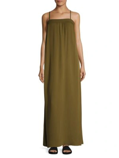 Shop Vince Silk Embroidered Maxi Gown In Olive