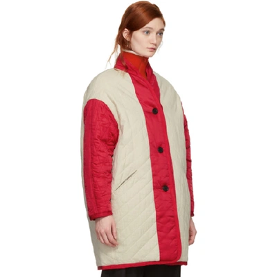 Shop Isabel Marant Étoile Reversible Beige & Red Haley Quilted Jacket