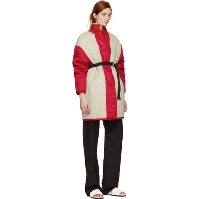 Shop Isabel Marant Étoile Reversible Beige & Red Haley Quilted Jacket