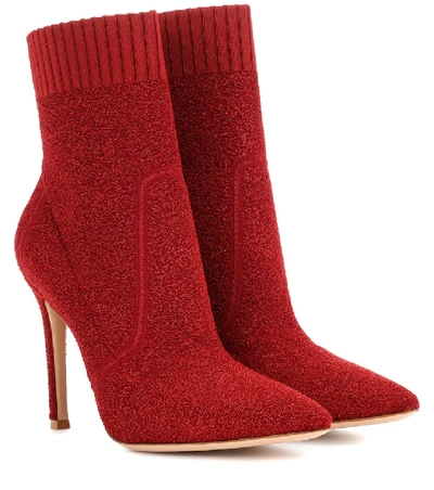 Shop Gianvito Rossi Fiona 105 Bouclé Ankle Boots In Red
