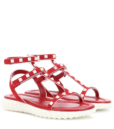 Shop Valentino Free Rockstud Leather Sandals In Red