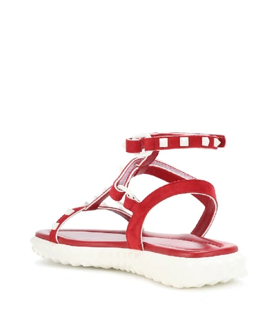 Shop Valentino Free Rockstud Leather Sandals In Red