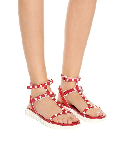 Shop Valentino Free Rockstud Leather Sandals In Red