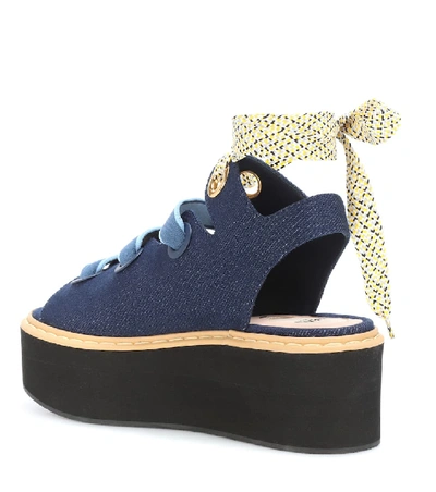 Shop Fendi Denim Platform Sandals In Blue