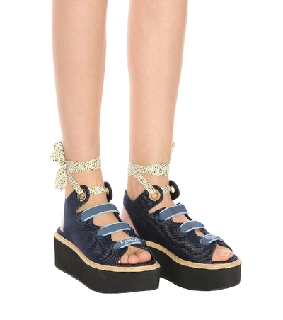 Shop Fendi Denim Platform Sandals In Blue