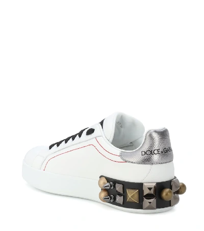 Shop Dolce & Gabbana Embellished Leather Sneakers In White