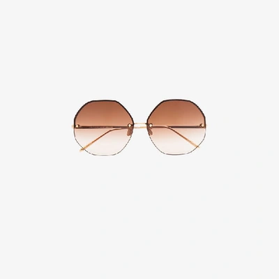 Shop Linda Farrow 567 C5 Oversized Sunglasses In Metallic