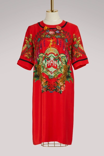 Shop Etro Silk Printed Dress In Red