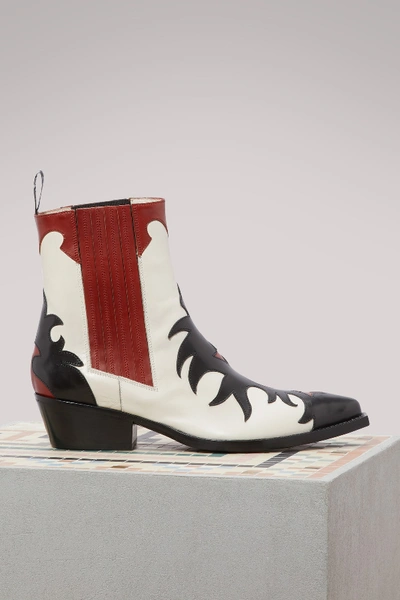 Shop Sartore Flamm Leather Cowboy Ankle Boots In Nero/bianco/rosso