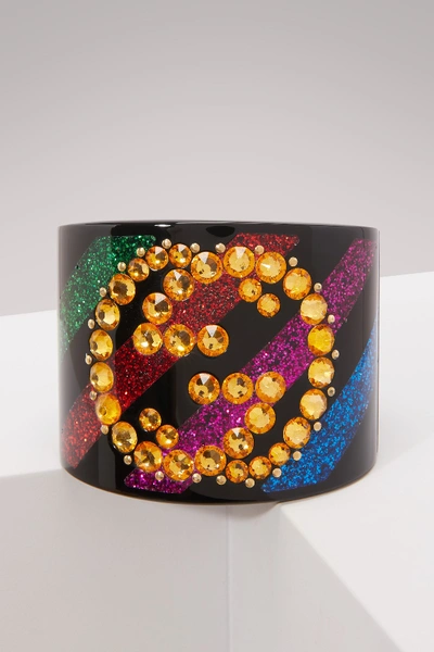 Shop Gucci Crystal Gg Cuff Bracelet In Black & Multi