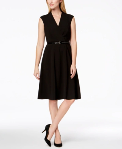 Shop Calvin Klein Petite Belted Fit & Flare Dress In Nectar