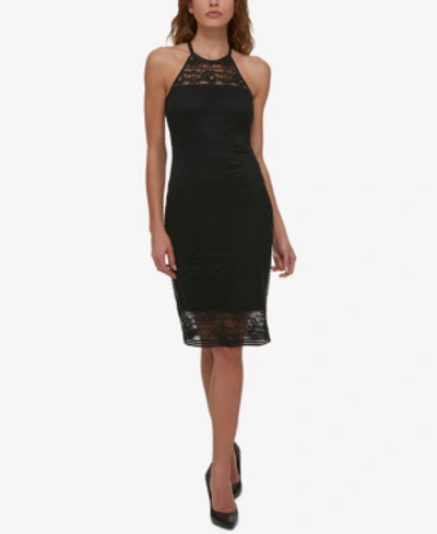 Shop Guess Lace Illusion Halter Dress In Black