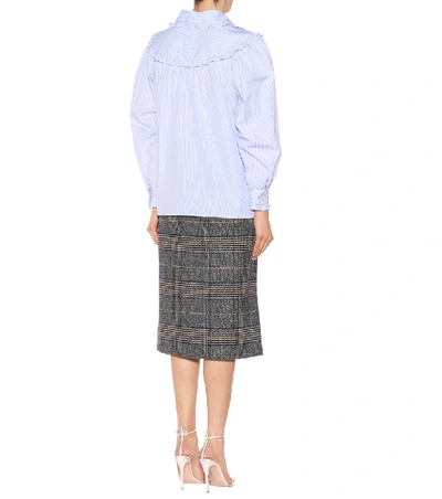 Shop Alexa Chung Ruffled Striped Cotton Shirt In Blue