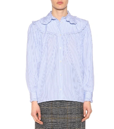 Shop Alexa Chung Ruffled Striped Cotton Shirt In Blue