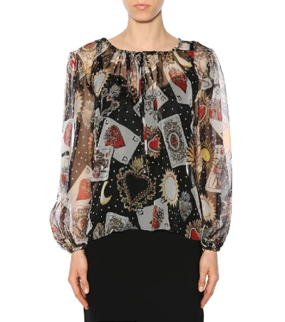 Shop Dolce & Gabbana Printed Silk Top In Black