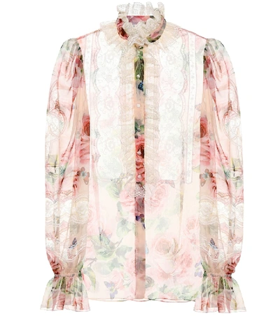 Shop Dolce & Gabbana Floral-printed Silk-blend Blouse In Pink