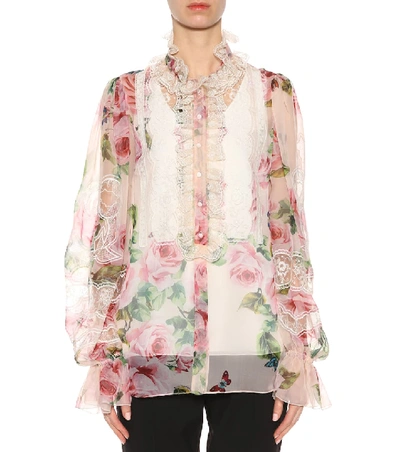 Shop Dolce & Gabbana Floral-printed Silk-blend Blouse In Pink