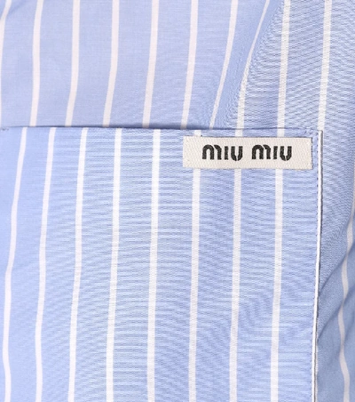 Shop Miu Miu Embellished Striped Cotton Shirt In Blue