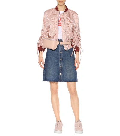 Shop Kenzo Ruched Satin Bomber Jacket In Skie