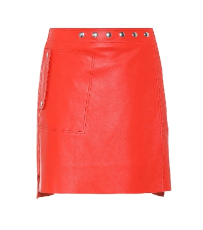 Shop Acne Studios Studded Leather Miniskirt In Red