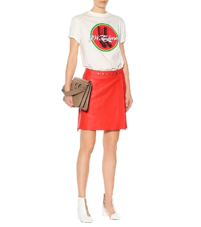 Shop Acne Studios Studded Leather Miniskirt In Red